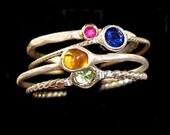 Stack of jewels in 10K gold and sterling silver 4 rings - custom size - Fair Trade, earth friendly and conflict free