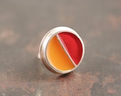 Red and Orange Ring, Silver Resin Ring, Big Silver Ring, Large Ring - metalsgirl