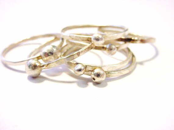 Skinny Rings with dots of Silver, stacking rings, sterling silver stacking ring, thin silver ring, skinny silver ring, hammered silver ring