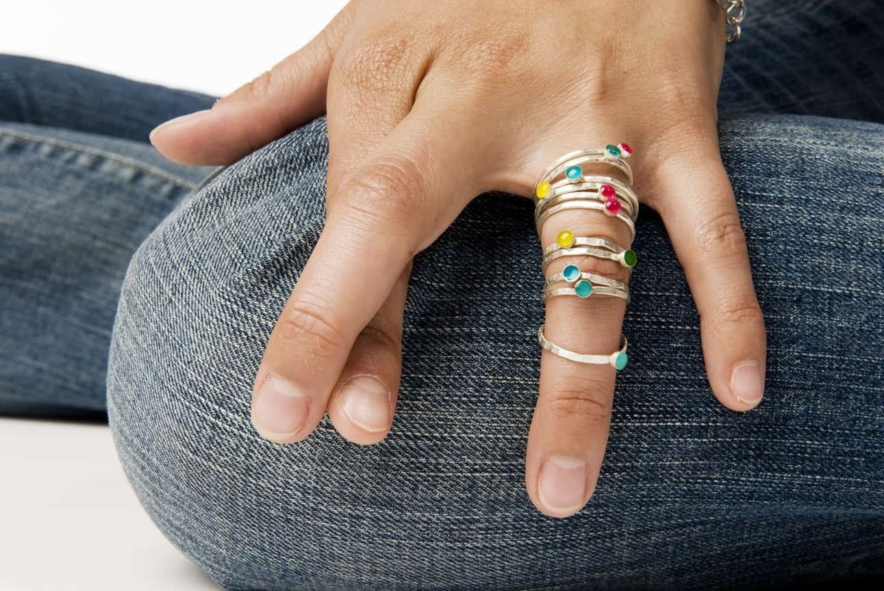Skinny Rings with dots of Silver, stacking rings, sterling silver stacking ring, thin silver ring, skinny silver ring, hammered silver ring