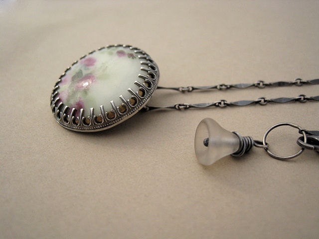 Hand Painted Floral Vintage Porcelain Button Necklace
