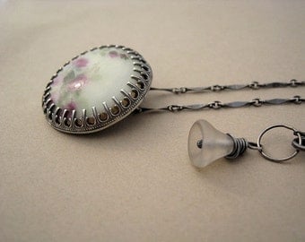 Hand Painted Floral Vintage Porcelain Button Necklace