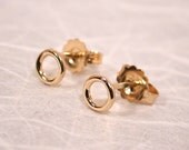 Little Gold Stud Earrings Delicate 14k 5mm Small Gold Circle Posts by SARANTOS