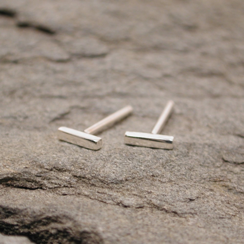 Teeny Tiny Silver Studs Ultra Thin Bar Stud Earrings 5mm Skinny Minimal Jewelry by SARANTOS