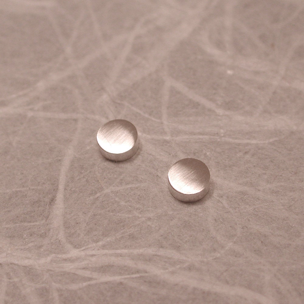 4mm Brushed Sterling Silver Posts Small Round Stud Earrings Silver Jewelry by SARANTOS