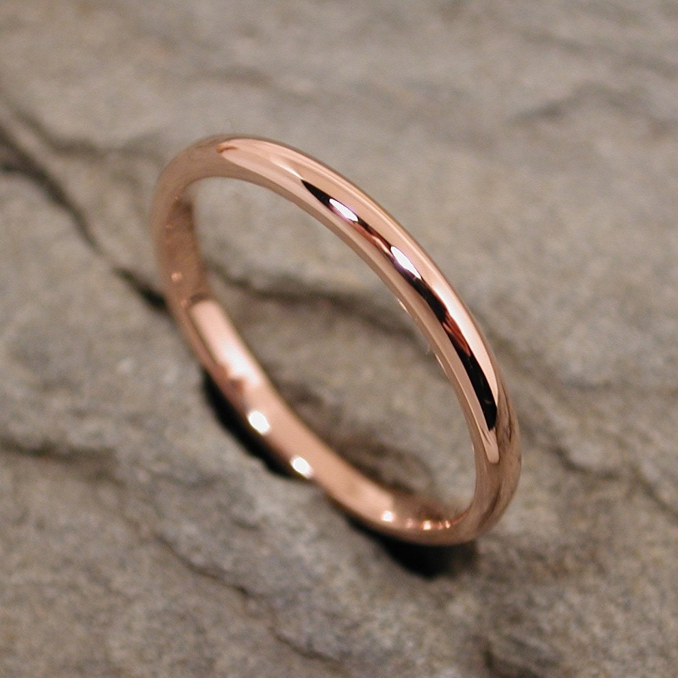 Romantic 14k Rose Gold Ring 2mm Wedding Band Solid Gold Band by SARANTOS