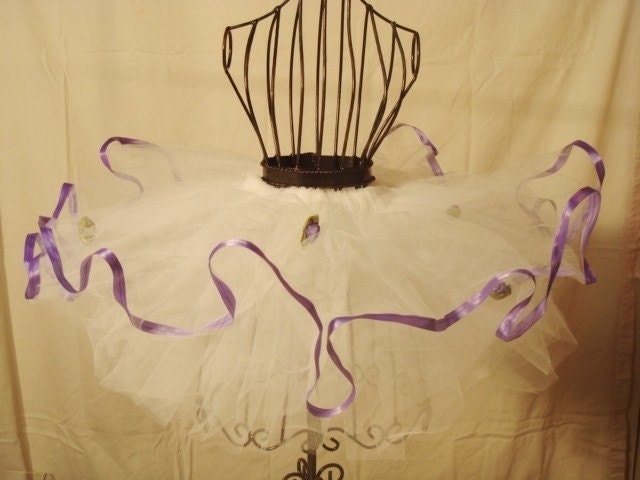 Snow Cone White Tutu with Grape Trim and Posies Il_170x135
