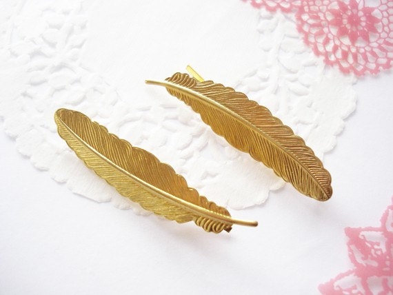 tsubasa. elegant gold feathers hair pins set
