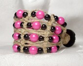 wide cuff pink and black hemp bracelet SALE Last Chance