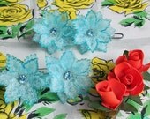 Floral hair barrettes - 1950's