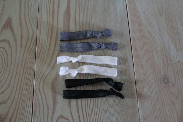 Black White and Gray Set of 6 Elastic Hair Ties