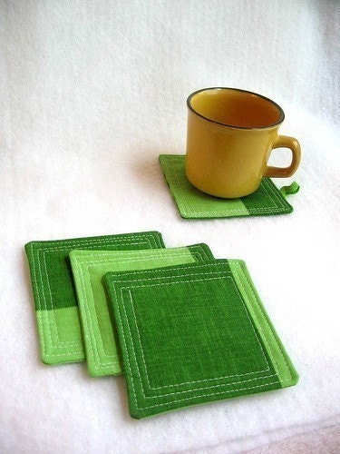 vintage recycled fabric quilt coasters - set of 4