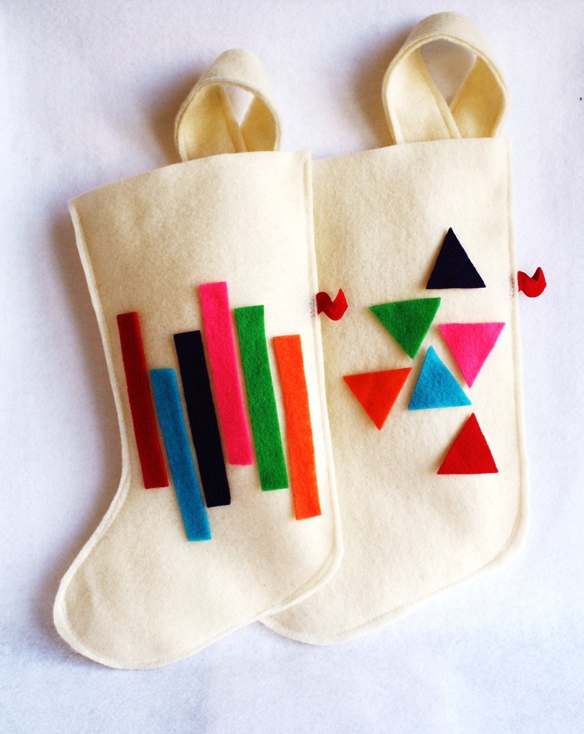 OOAK geometric eco friendly Christmas stocking in brilliant triangles or rectangles - LIMITED EDITION