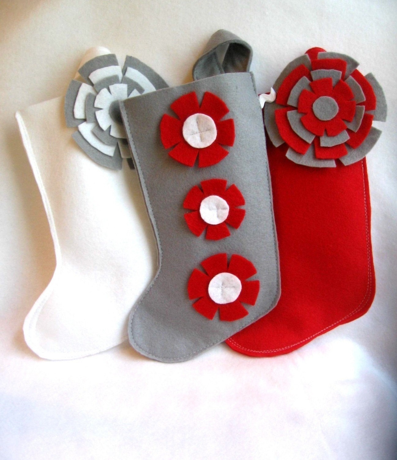 forest woodland trees Christmas Holiday felt stocking in pastel white, pink and gray for baby