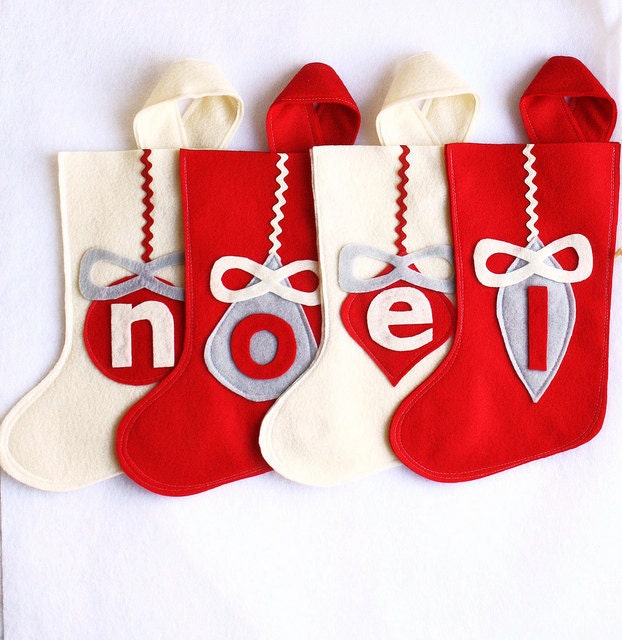 a set of NOEL Christmas felt stockings in your choice of colours - made to order - set of FOUR