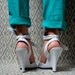 white leather wedge sandals / ankle strap / high heel / 6.5, 7