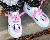 Cow shoes - Hand painted cow sneakers on white - available in pink, yellow, blue, green, red or tan - for girls or boys, baby or toddler