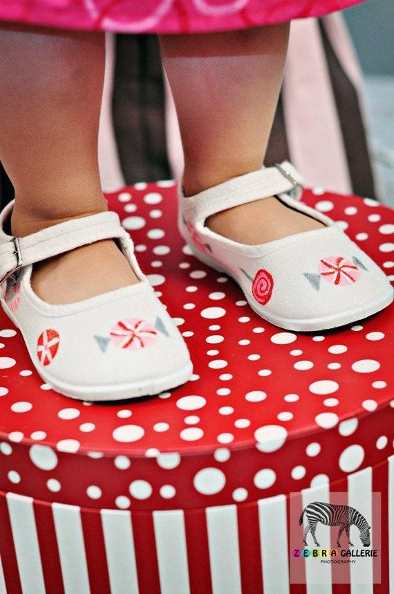 Girl's - Children's shoes -Candyland Hand painted maryjane shoes for girls great for Halloween, Christmas, Valentines Day & Easter