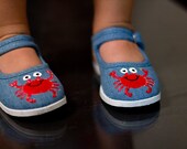 Handpainted crab shoes - perfect for the beach, vacation, getaway, picnics or just summer fun - painted shoes for girls toddler baby