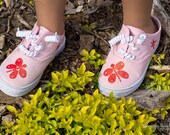 Dragon Fly girls shoes - Red dragonflies hand painted on sparkled up pink sneakers for girls - baby and toddler