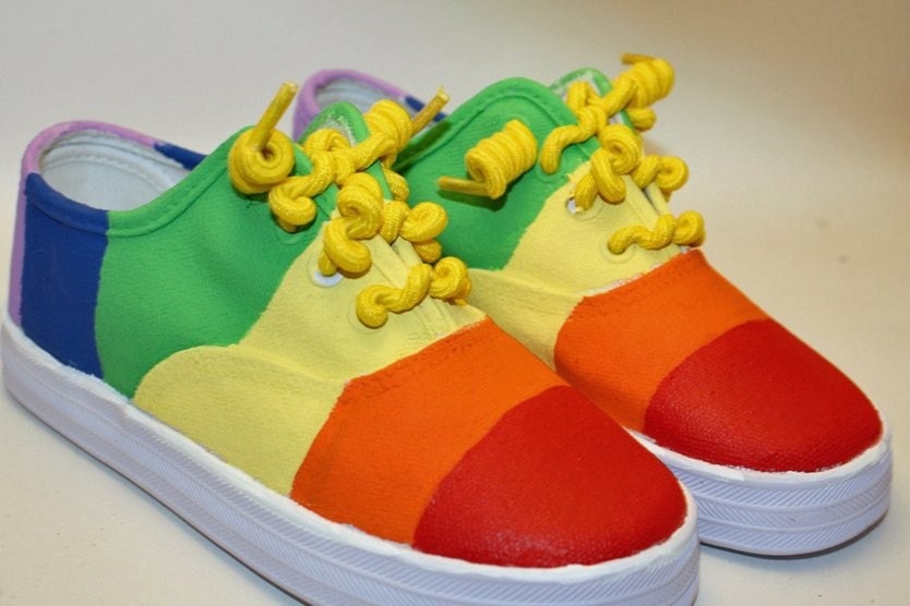 Hand painted rainbow sneakers for girls available in infant or toddler whole sizes 1 - 10