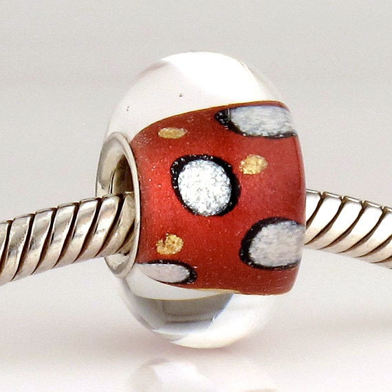 Handmade Lampwork Charm Bead Sparkling Red with White Dots SRA