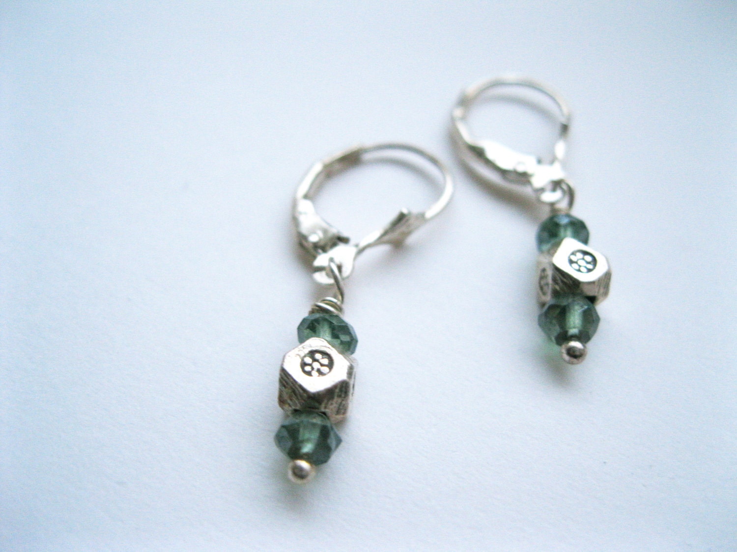 Mystic Green Quartz & Karen Hill Tribe Silver Bead Earrings - UK Seller