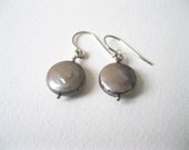 Silver Coin Freshwater Pearl Ear-rings - UK Seller