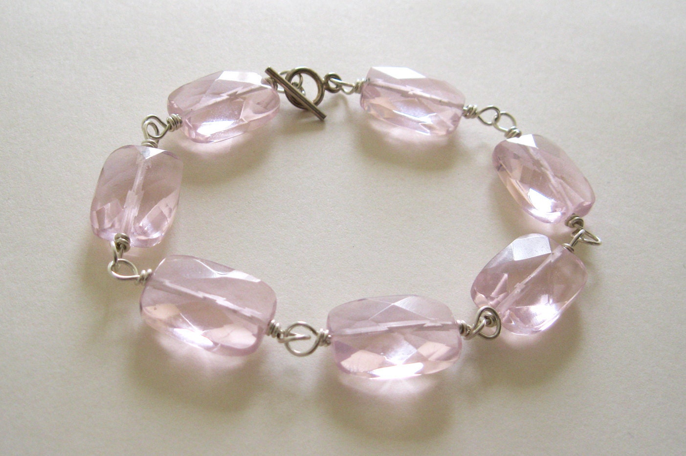 Rose Quartz Faceted Pillow Cut Bracelet
