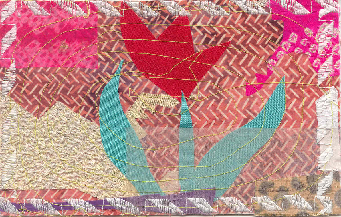 Fabric Postcard  entitled Blessed Red