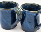 Set of Two Cobalt Mugs Stoneware Pottery