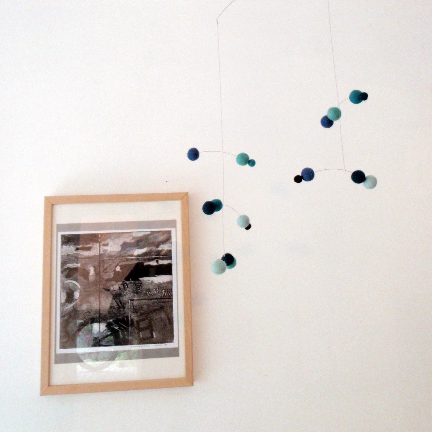 Polka Dot Modern Felt Ball Baby mobile - Blue sky and pastel colours