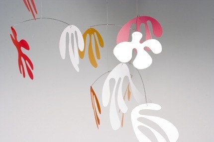 hanging art mobile - Marine in coral colours - large kinetic mobile