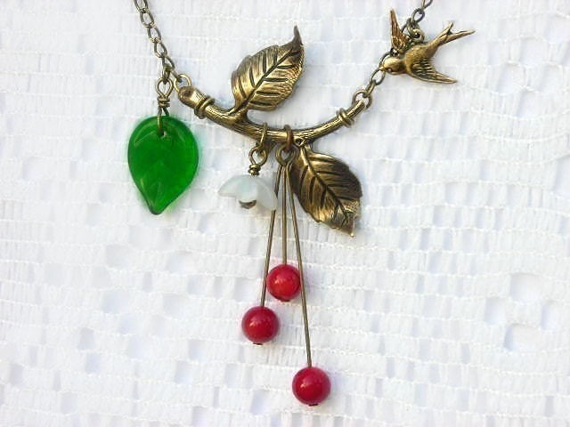 First Cherries baby swallow necklace