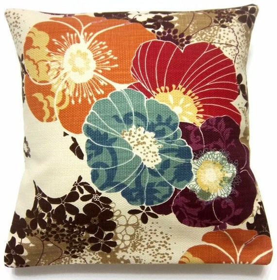 Two Tangerine Orange Aqua Purple Red Brown Cream Decorative Pillow Covers Accent Toss Throw 16 inch