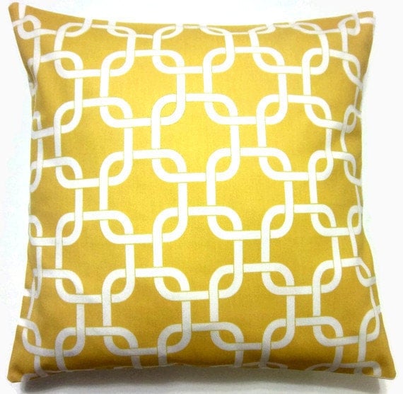Two Yellow White Pillow Covers Decorative by LynnesThisandThat