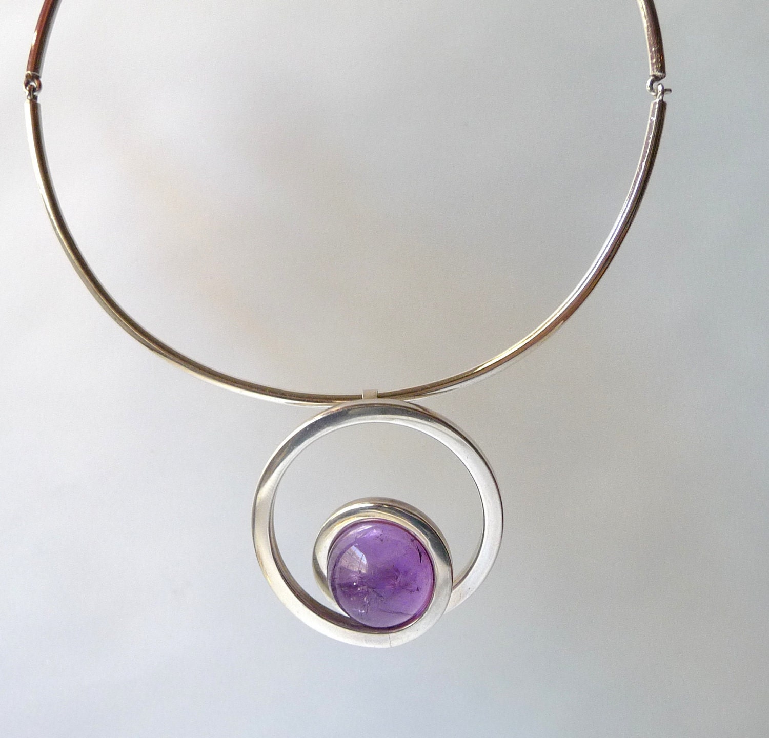 Modernist Sterling Silver and Amethyst Necklace