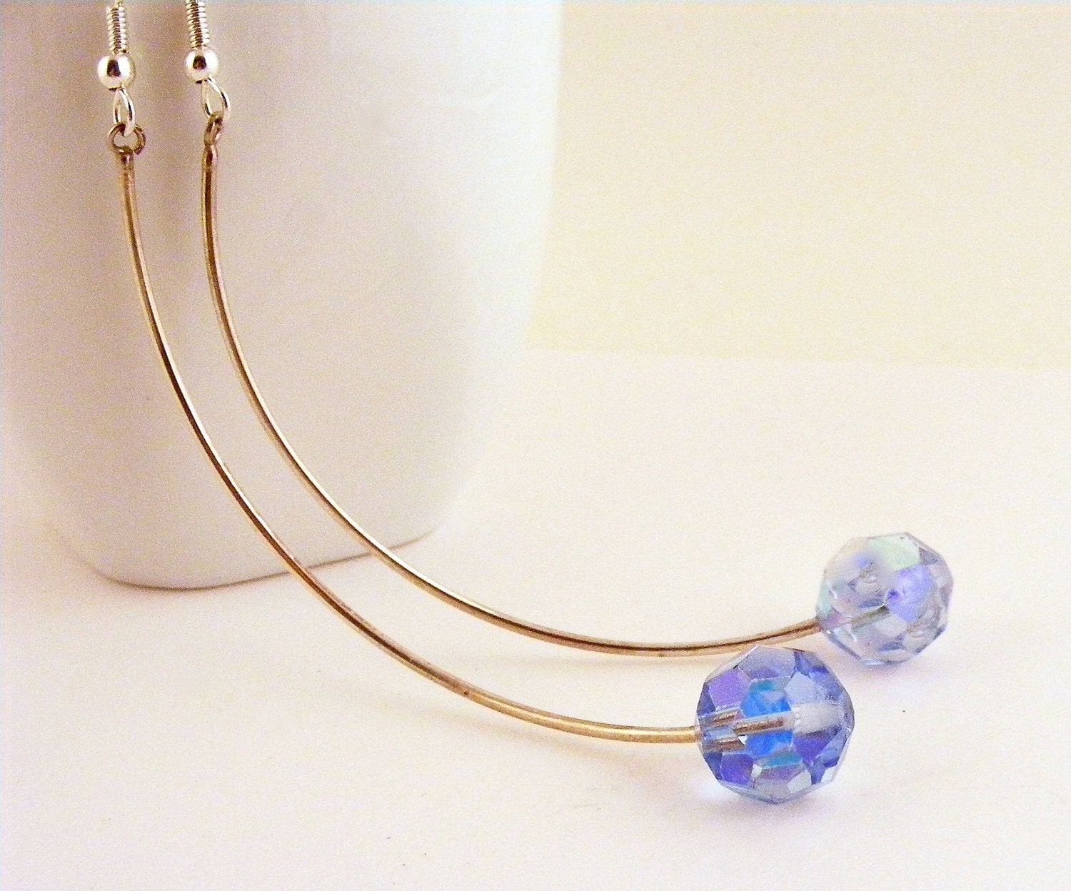 Blue Crystal Earrings Repurposed Vintage Long Metal Dangles