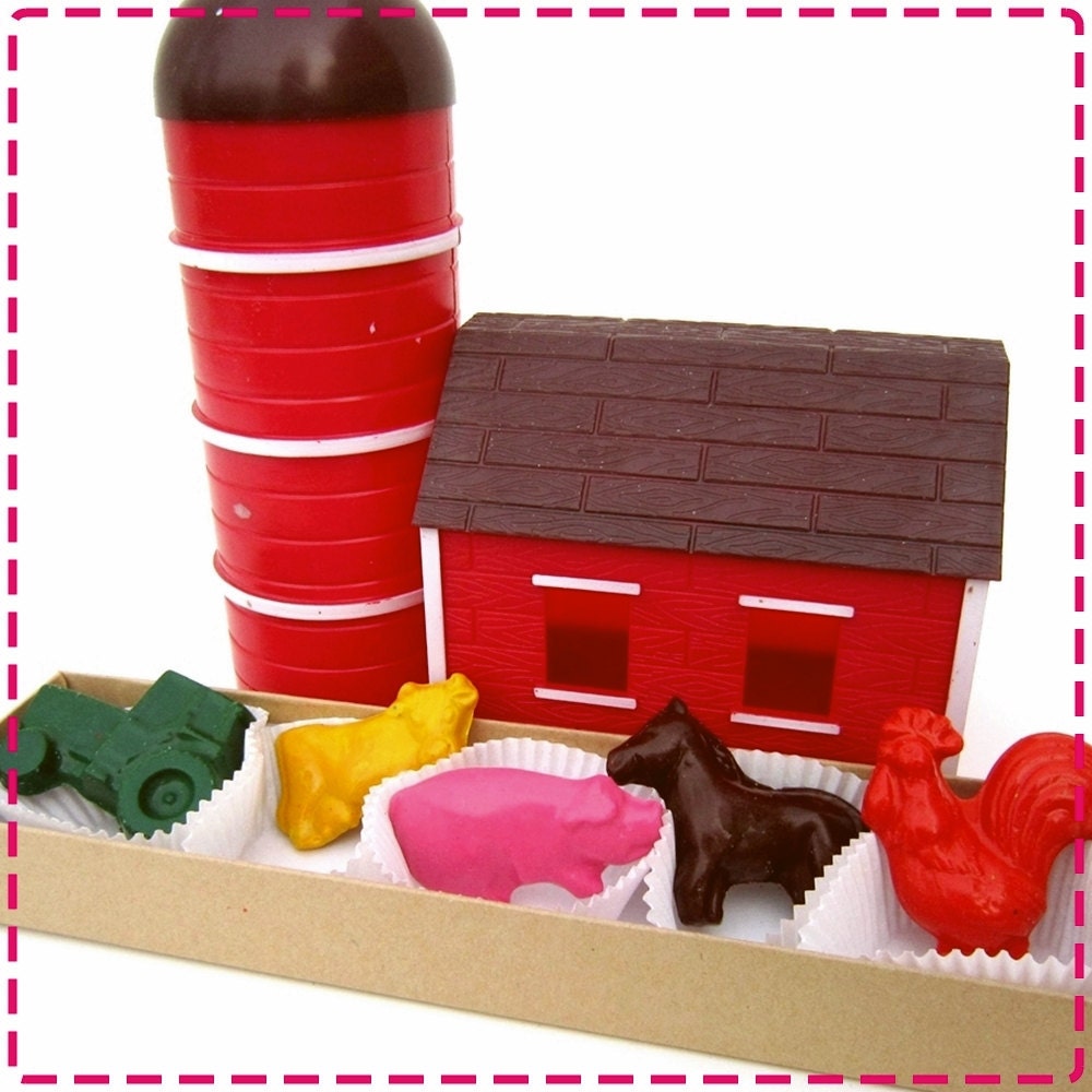 Kids' FARM CRAYONS - Coloring Party Favors - Tractor, Pig, Horse, Cow & Rooster - Eco-Friendly Toys - Free Gift Box