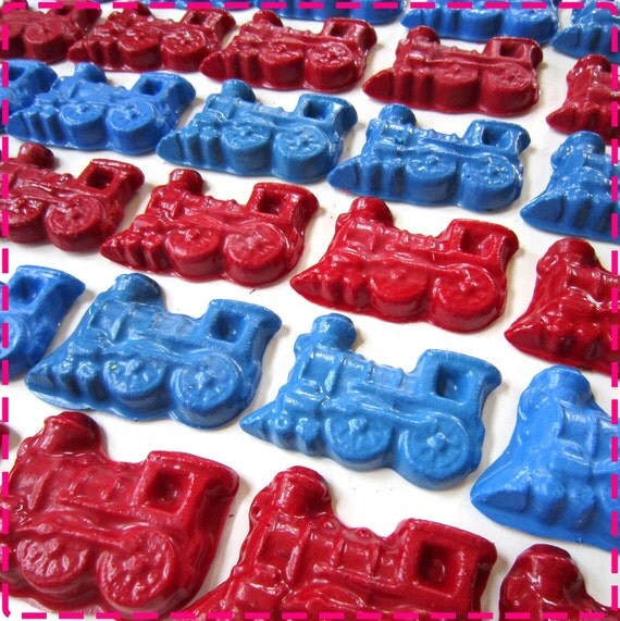 BLUE and RED TRAIN Crayon Favors - Thomas Inspired Party Pack of (20) - Also Avail in Yellow, Green, Purple, Orange, Etc.