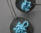 candy blue sterling silver paddle earrings modern art jewelry contemporary beaded sewn long dangle earrings simple fun beach