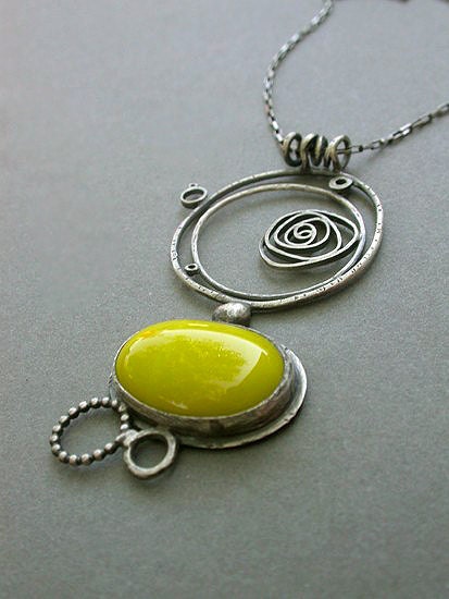 yellow yellow hot neon yellow lazer yellow single pendant necklace metalsmithing contemporary art jewelry modern