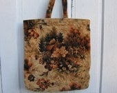 Vintage Purse Boho 1970s Oversized Tote Bag Velvet Log Cabin