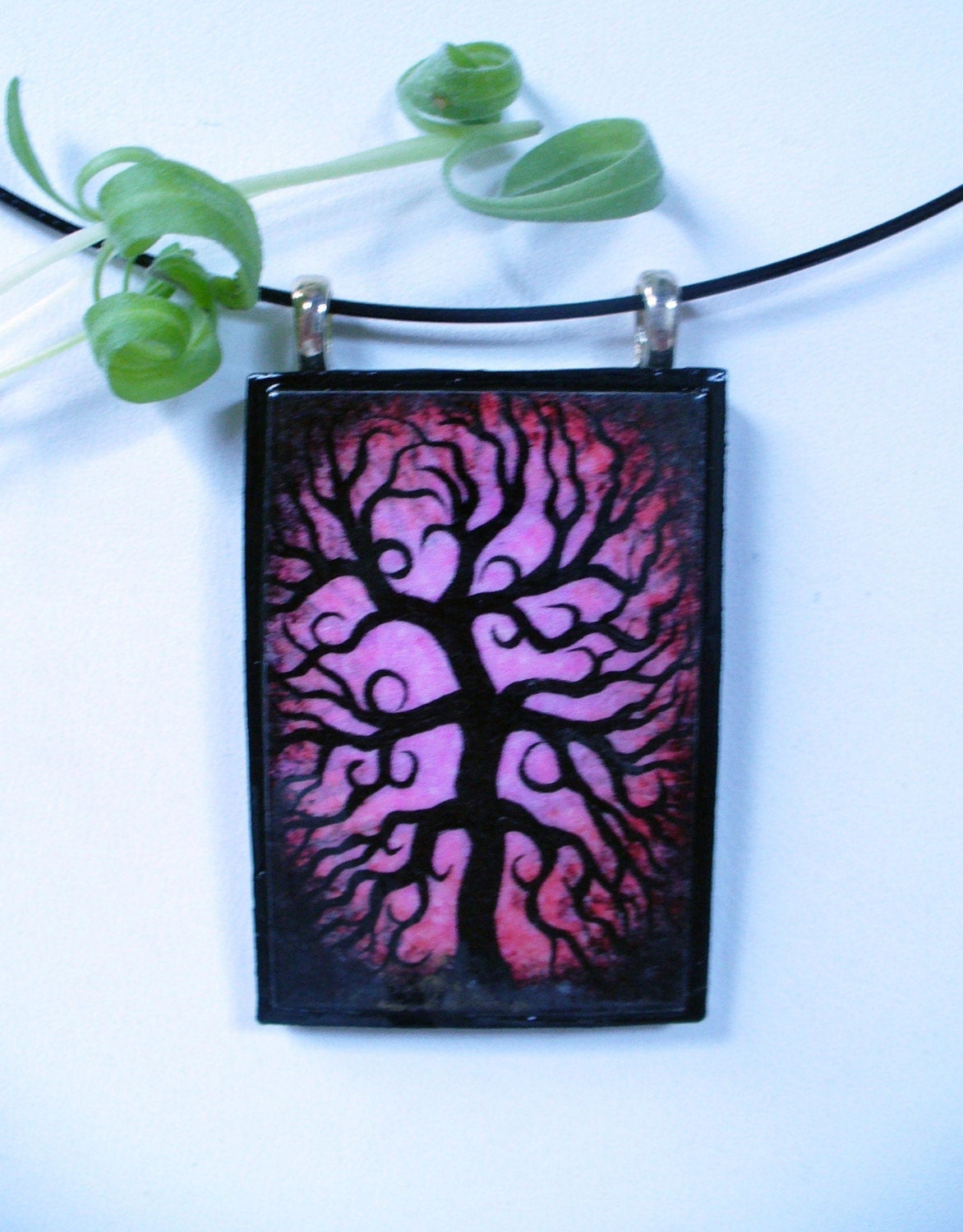 HOT PINK WILLOW TREE WEARABLE ART PENDANT
