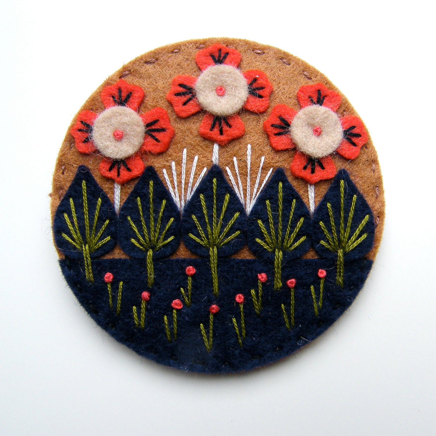Wonderland felt brooch with freeform embroidery