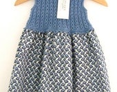 ON SALE Unique vintage style girls dress (6-12 months) - hand knitted and cotton fabric with co-ordinating ribbon