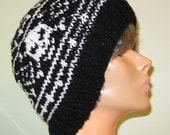 Hand Knit Cap with Skull and Crossbones Motif