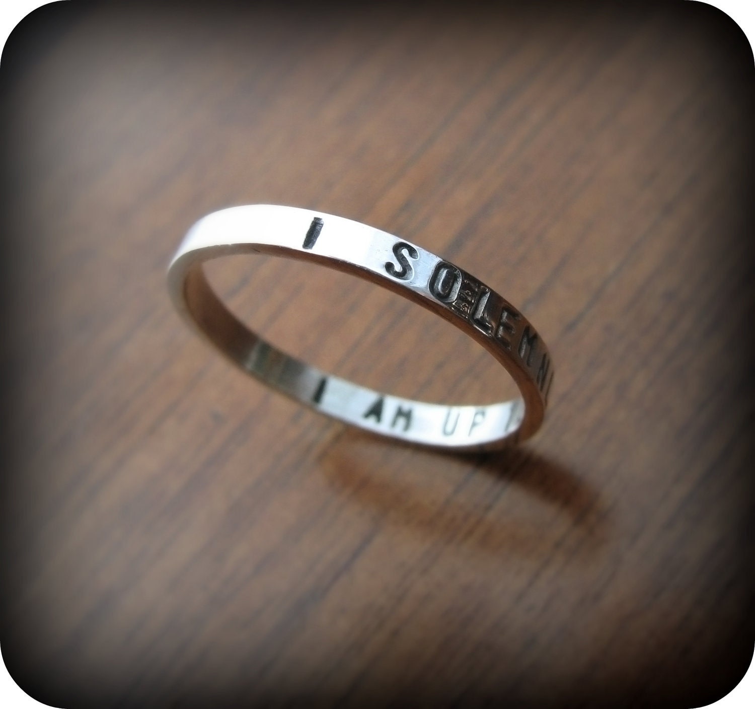 double message ring - custom stamped recycled sterling silver ring