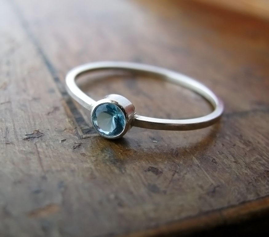 Aquamarine - sterling silver ring with bezel-set stone, march birthstone