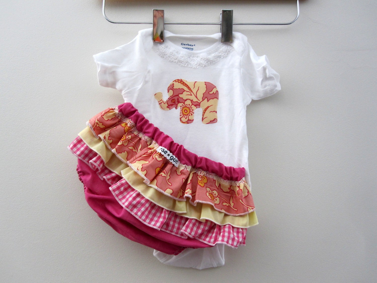 Exotic Elephant - wrap around ruffle diaper covers gift set - bloomers - onesie - outfit